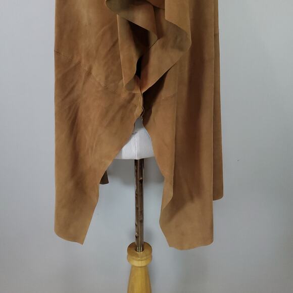 Eskandar Brown Suede Leather Tabard Vest Kimono Open Front Jacket Lagenlook O/S - Picture 9 of 16